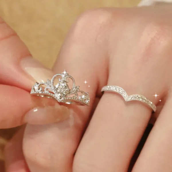 Fairy Sparkling Crown Rings for Women (2 pc)